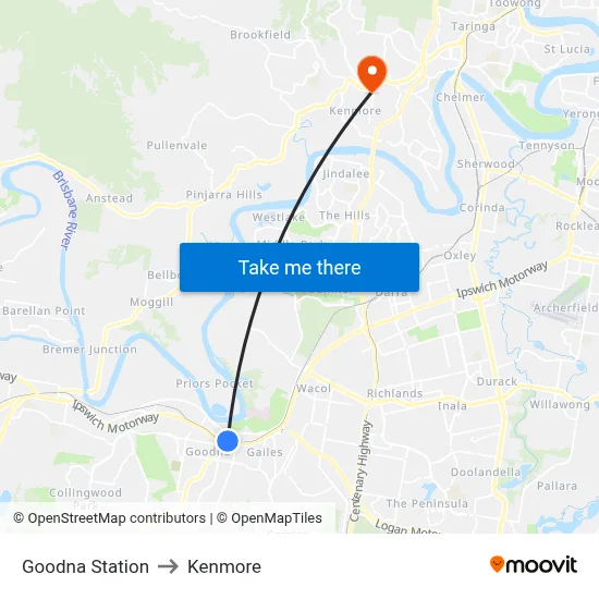 Goodna Station to Kenmore map