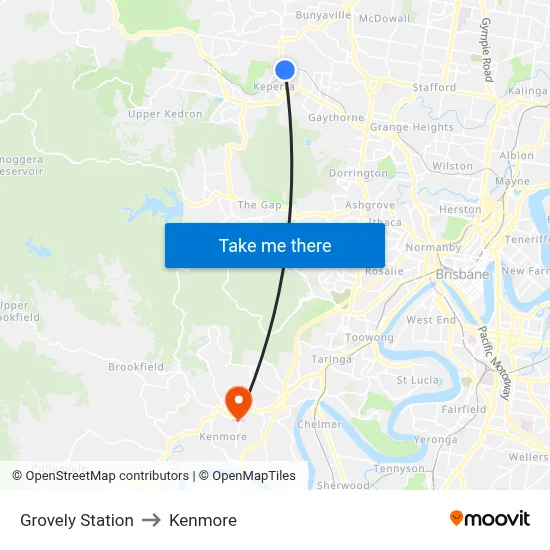 Grovely Station to Kenmore map