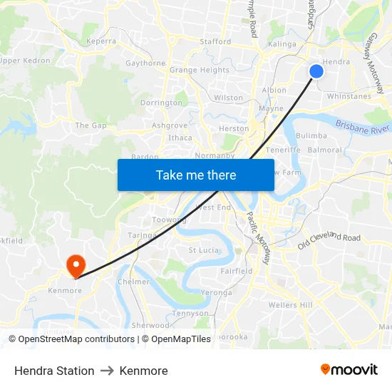 Hendra Station to Kenmore map