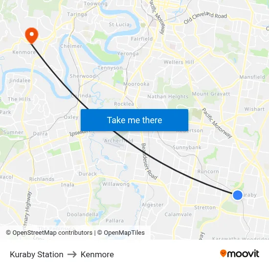 Kuraby Station to Kenmore map