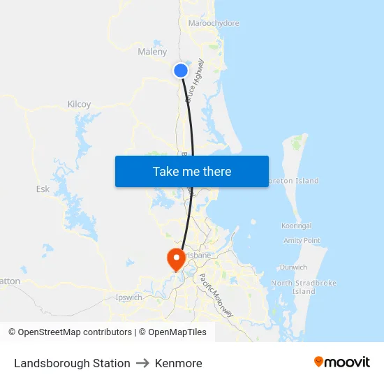Landsborough Station to Kenmore map