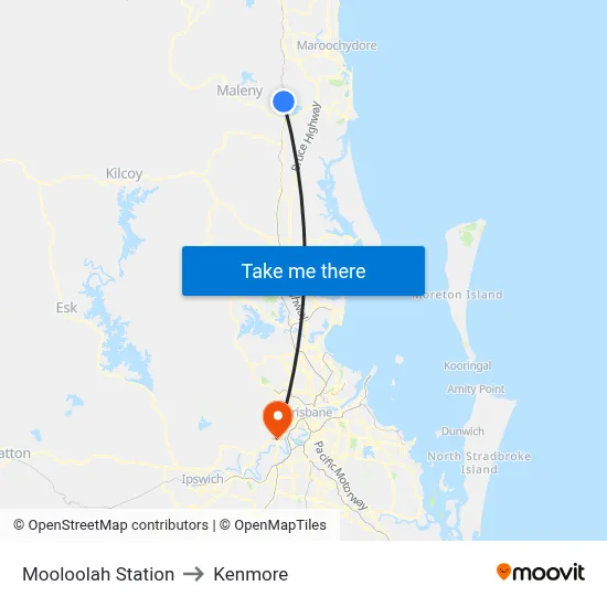Mooloolah Station to Kenmore map