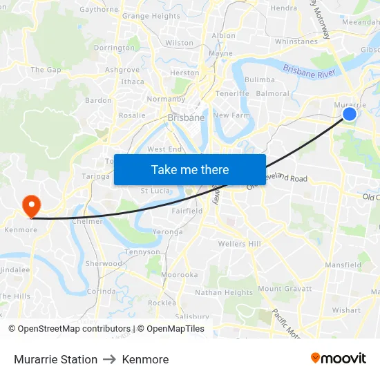 Murarrie Station to Kenmore map