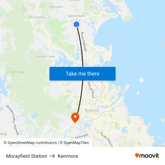Morayfield Station to Kenmore map