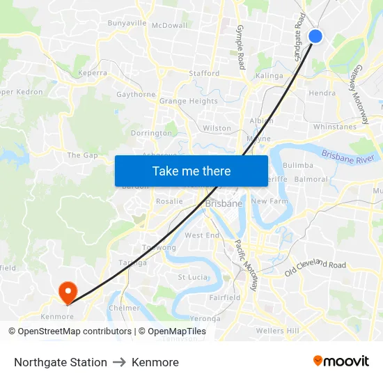 Northgate Station to Kenmore map