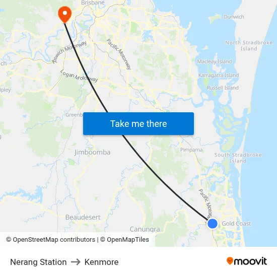 Nerang Station to Kenmore map