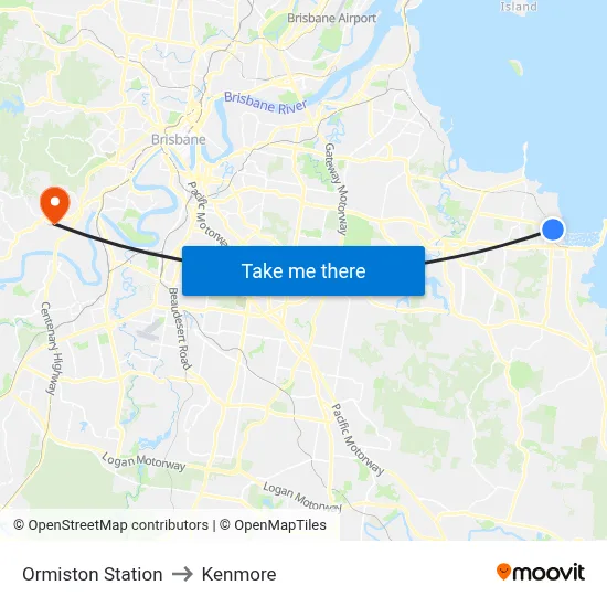 Ormiston Station to Kenmore map