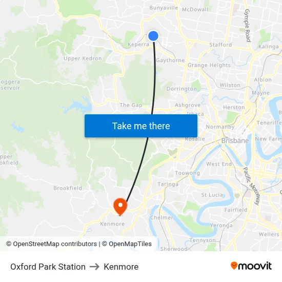 Oxford Park Station to Kenmore map