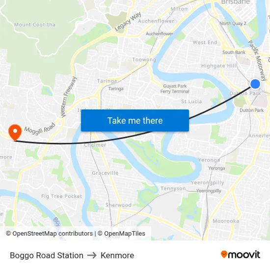 Boggo Road Station to Kenmore map