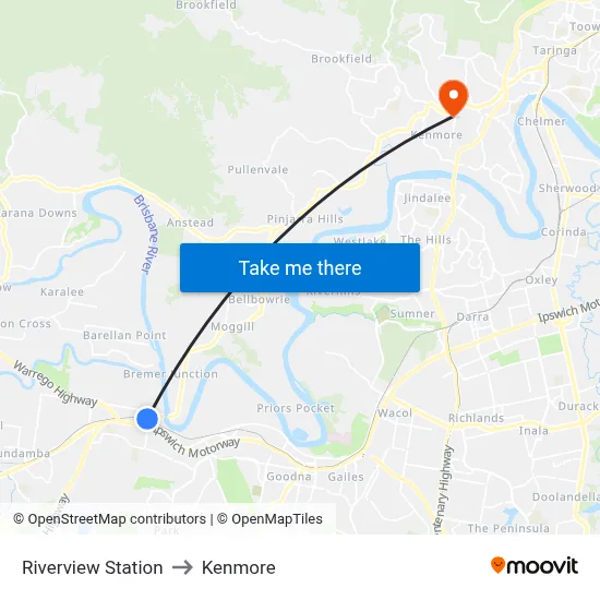 Riverview Station to Kenmore map