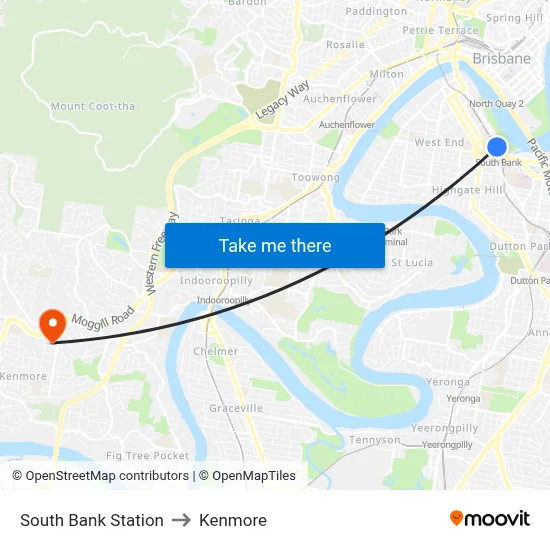 South Bank Station to Kenmore map