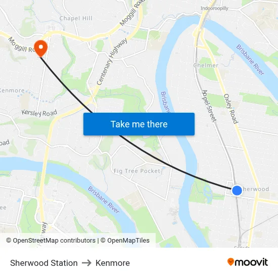 Sherwood Station to Kenmore map