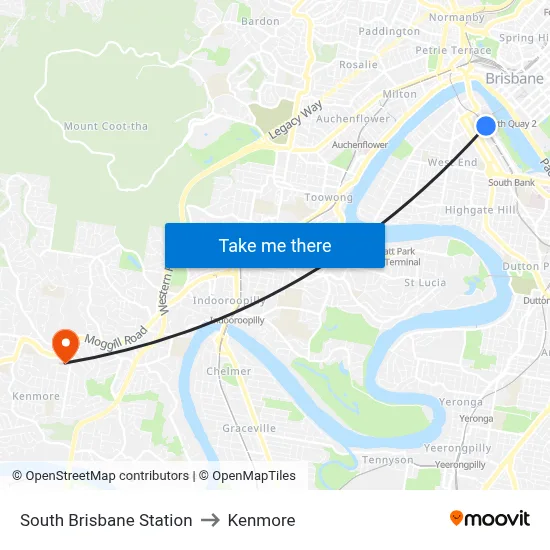 South Brisbane Station to Kenmore map