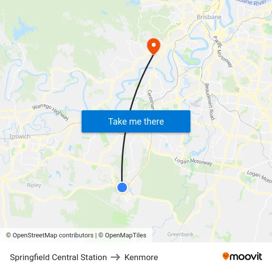 Springfield Central Station to Kenmore map