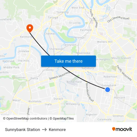 Sunnybank Station to Kenmore map