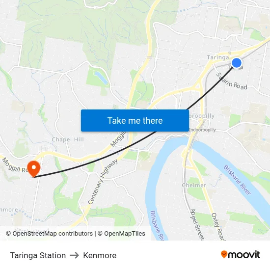 Taringa Station to Kenmore map