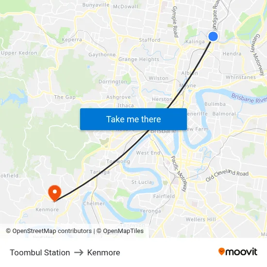 Toombul Station to Kenmore map