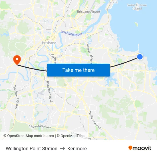 Wellington Point Station to Kenmore map
