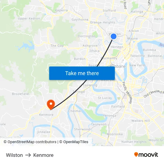 Wilston to Kenmore map