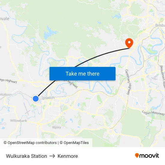 Wulkuraka Station to Kenmore map