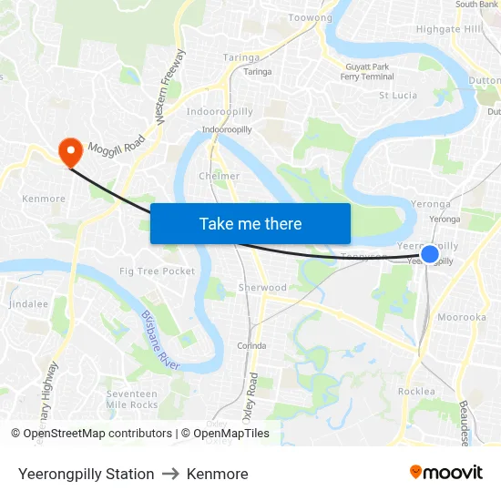 Yeerongpilly Station to Kenmore map