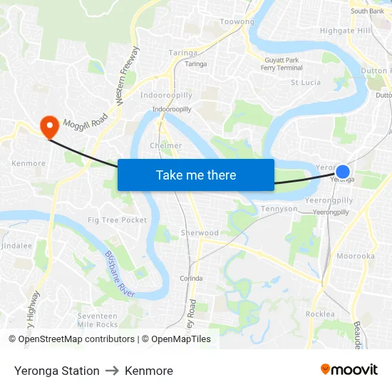 Yeronga Station to Kenmore map