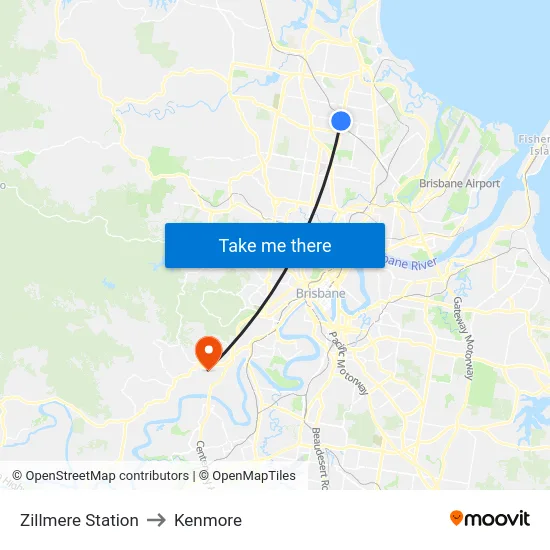 Zillmere Station to Kenmore map