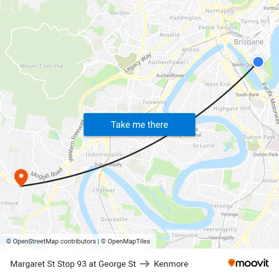 Margaret St Stop 93 at George St to Kenmore map