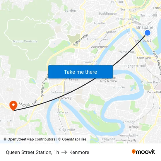 Queen Street Station, 1h to Kenmore map