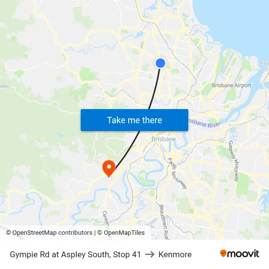 Gympie Rd at Aspley South, Stop 41 to Kenmore map