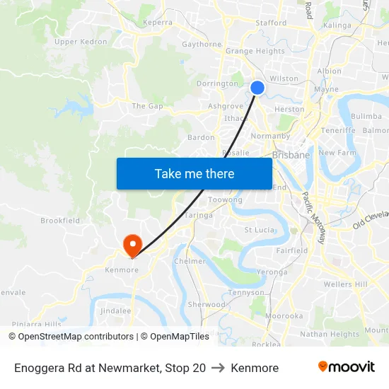 Enoggera Rd at Newmarket, Stop 20 to Kenmore map