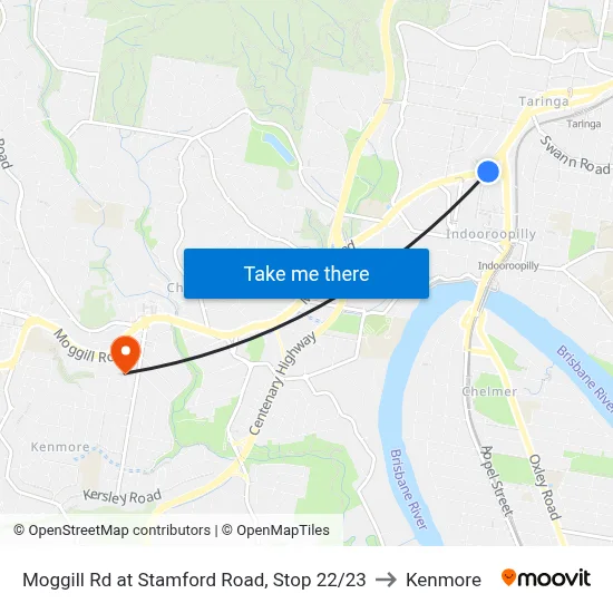 Moggill Rd at Stamford Road, Stop 22/23 to Kenmore map