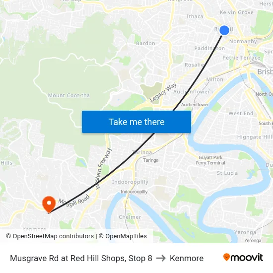 Musgrave Rd at Red Hill Shops, Stop 8 to Kenmore map