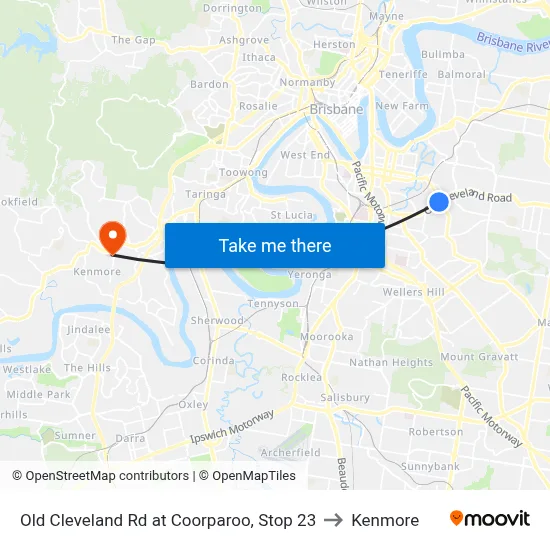 Old Cleveland Rd at Coorparoo, Stop 23 to Kenmore map