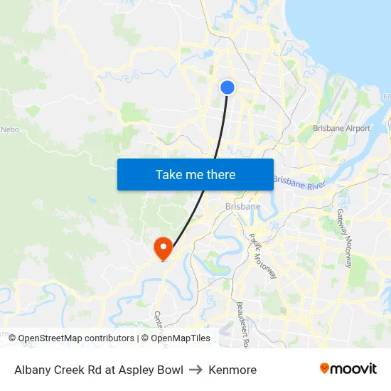 Albany Creek Rd at Aspley Bowl to Kenmore map
