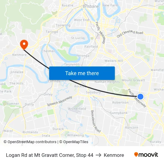 Logan Rd at Mt Gravatt Corner, Stop 44 to Kenmore map