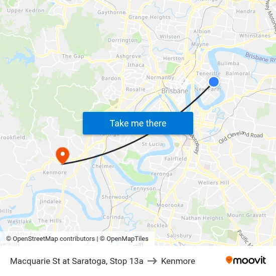 Macquarie St at Saratoga, Stop 13a to Kenmore map