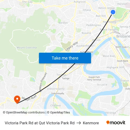 Victoria Park Rd at Qut Victoria Park Rd to Kenmore map