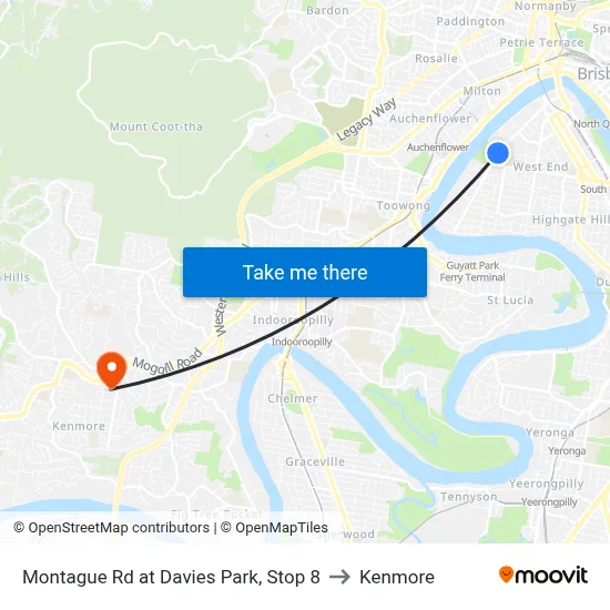Montague Rd at Davies Park, Stop 8 to Kenmore map