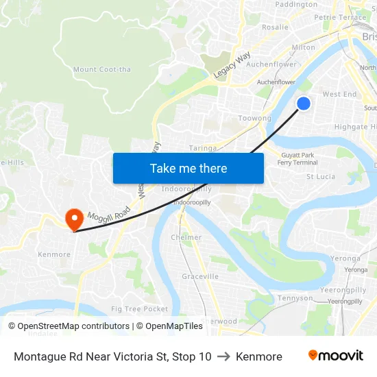 Montague Rd Near Victoria St, Stop 10 to Kenmore map