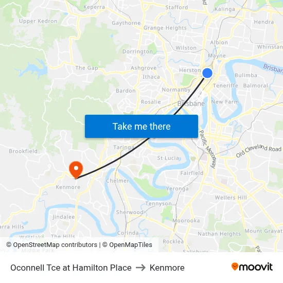 Oconnell Tce at Hamilton Place to Kenmore map