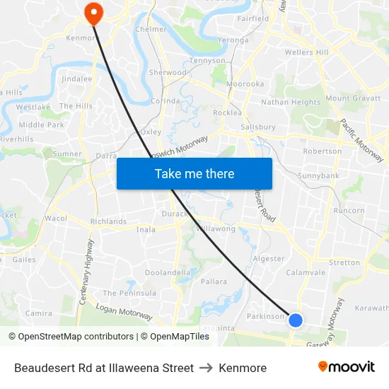 Beaudesert Rd at Illaweena Street to Kenmore map