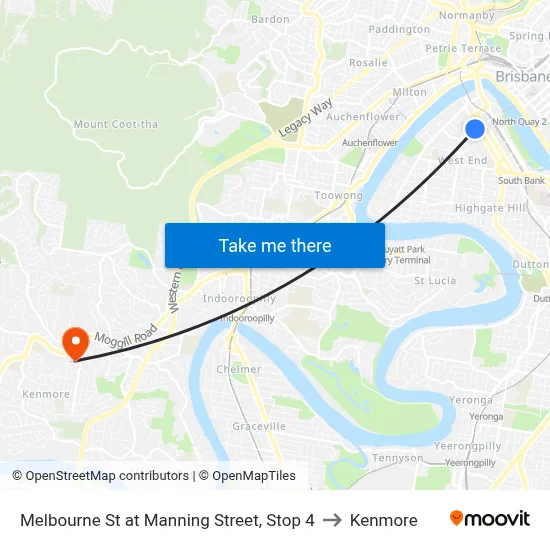 Melbourne St at Manning Street, Stop 4 to Kenmore map