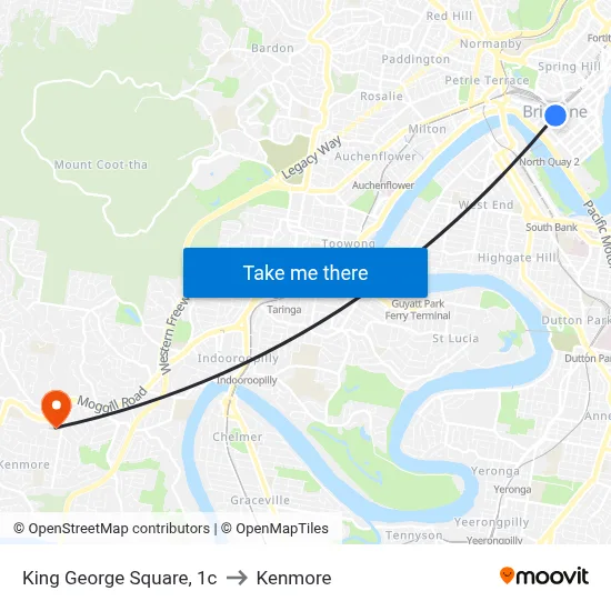 King George Square, 1c to Kenmore map