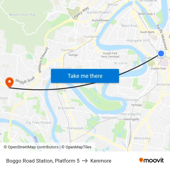 Boggo Road Station, Platform 5 to Kenmore map
