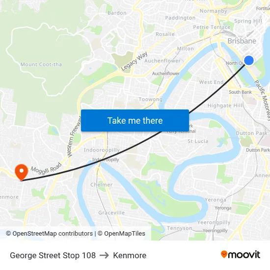 George Street Stop 108 to Kenmore map