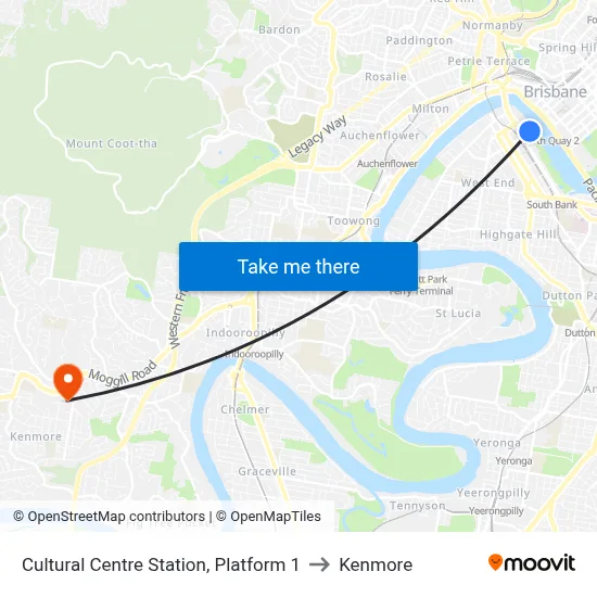 Cultural Centre Station, Platform 1 to Kenmore map