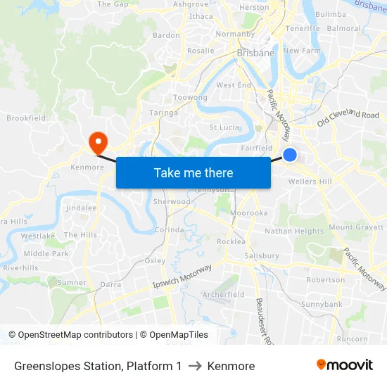 Greenslopes Station, Platform 1 to Kenmore map