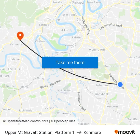 Upper Mt Gravatt Station, Platform 1 to Kenmore map