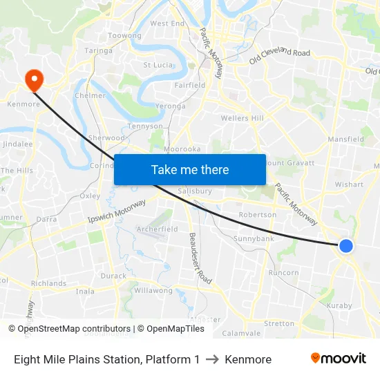 Eight Mile Plains Station, Platform 1 to Kenmore map